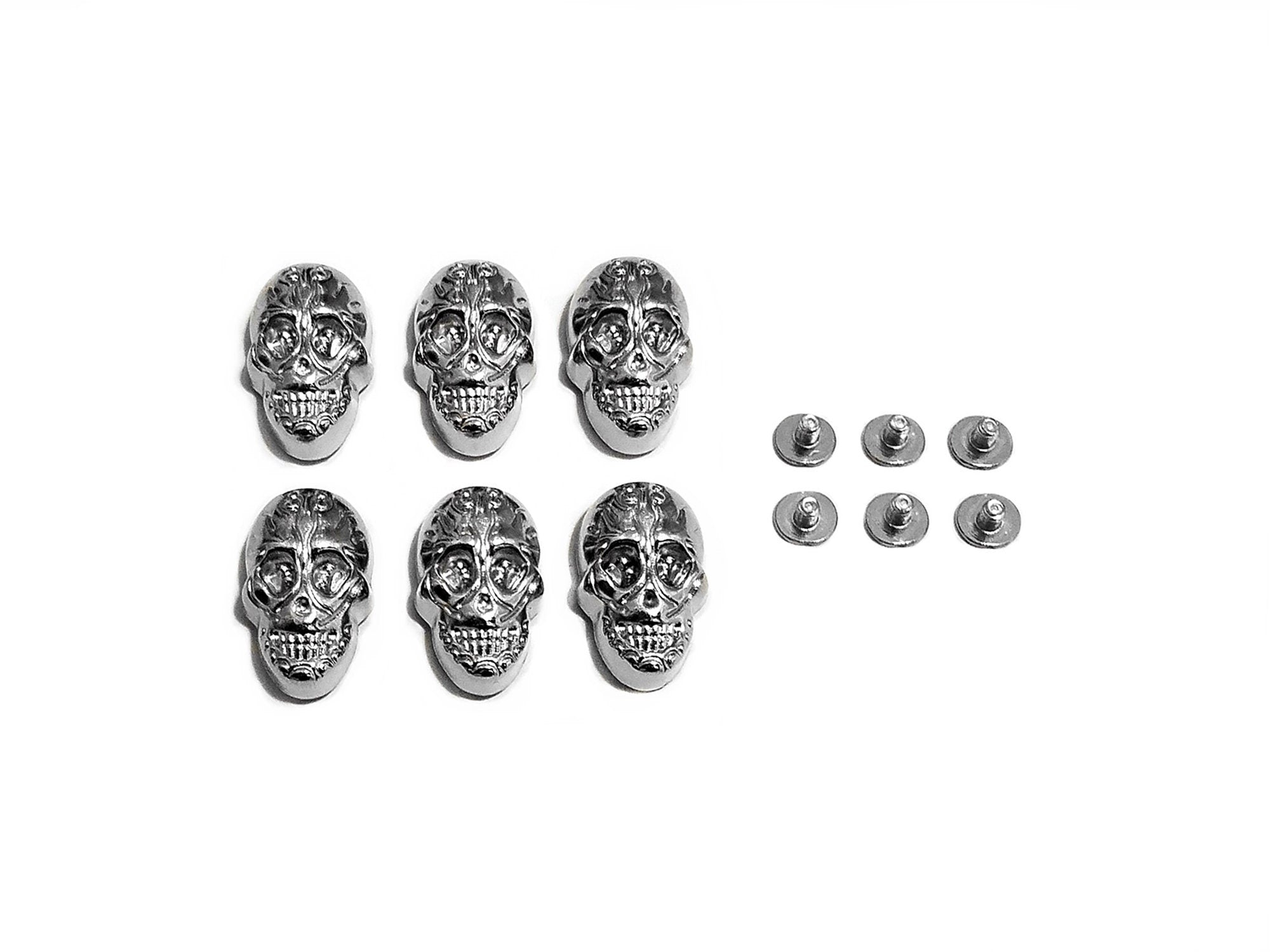 6pcs Stainless Steel Skulls with Screw Back Conchos Rivets for Crafting Leather Fabric Clothes Backpacks Bags Wallets Belts Hats Shoes